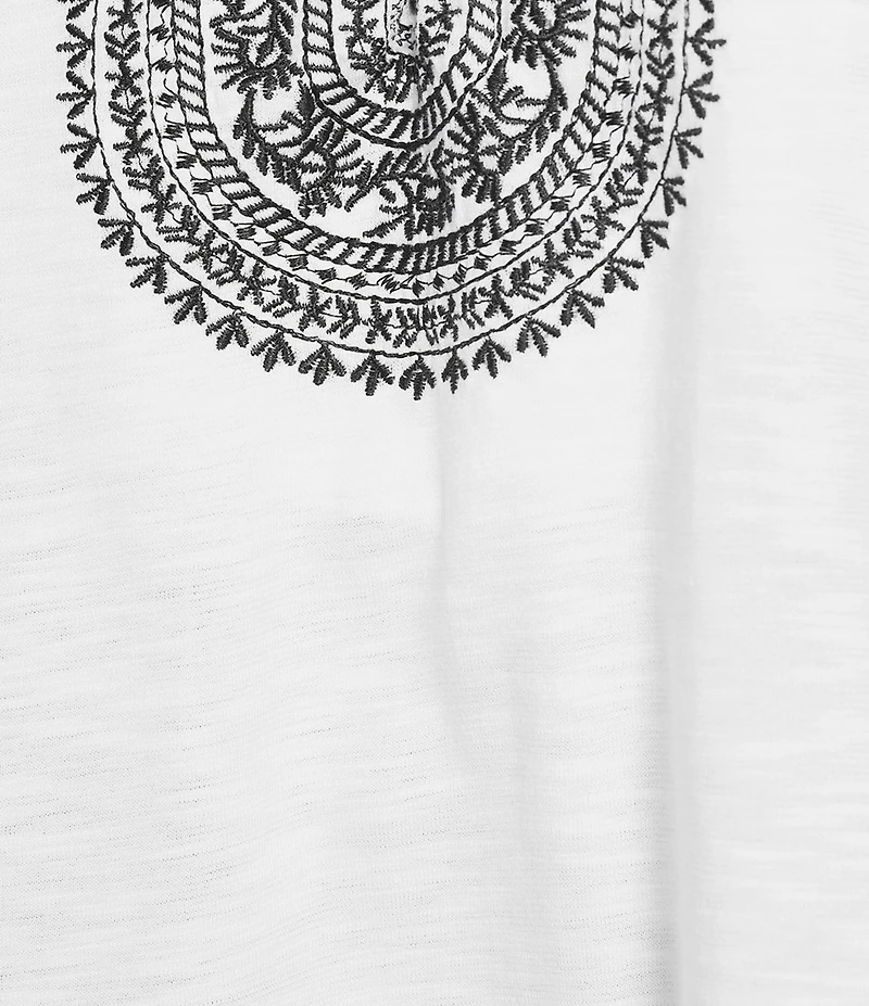 Allison Daley Short Sleeve Embroidery Detail V-Neck Top