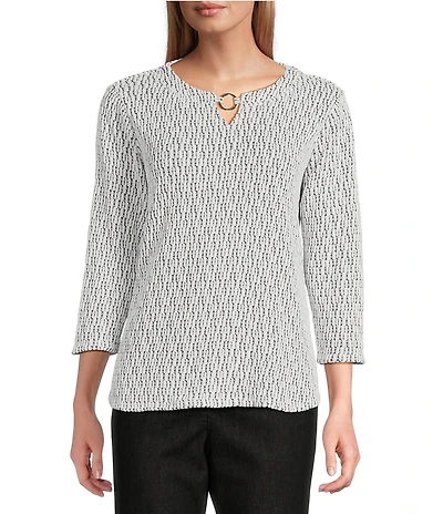 Allison Daley Metallic Chenille 3/4 Sleeve Crew Neck Knit Top
