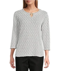 Allison Daley Metallic Chenille 3/4 Sleeve Crew Neck Knit Top