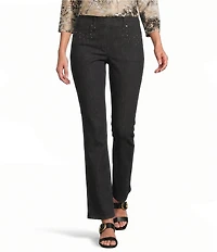 Allison Daley Straight Leg Stretch Denim Elastic Waist Pull-On Embellished Pants