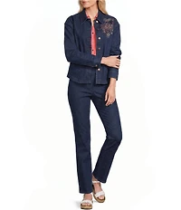 Allison Daley Straight Leg Stretch Denim Elastic Waist Pull-On Embellished Pants