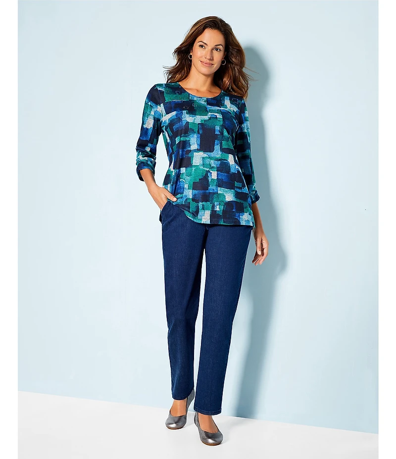 Allison Daley Straight Leg Stretch Denim Elastic Waist Pull-On Pants