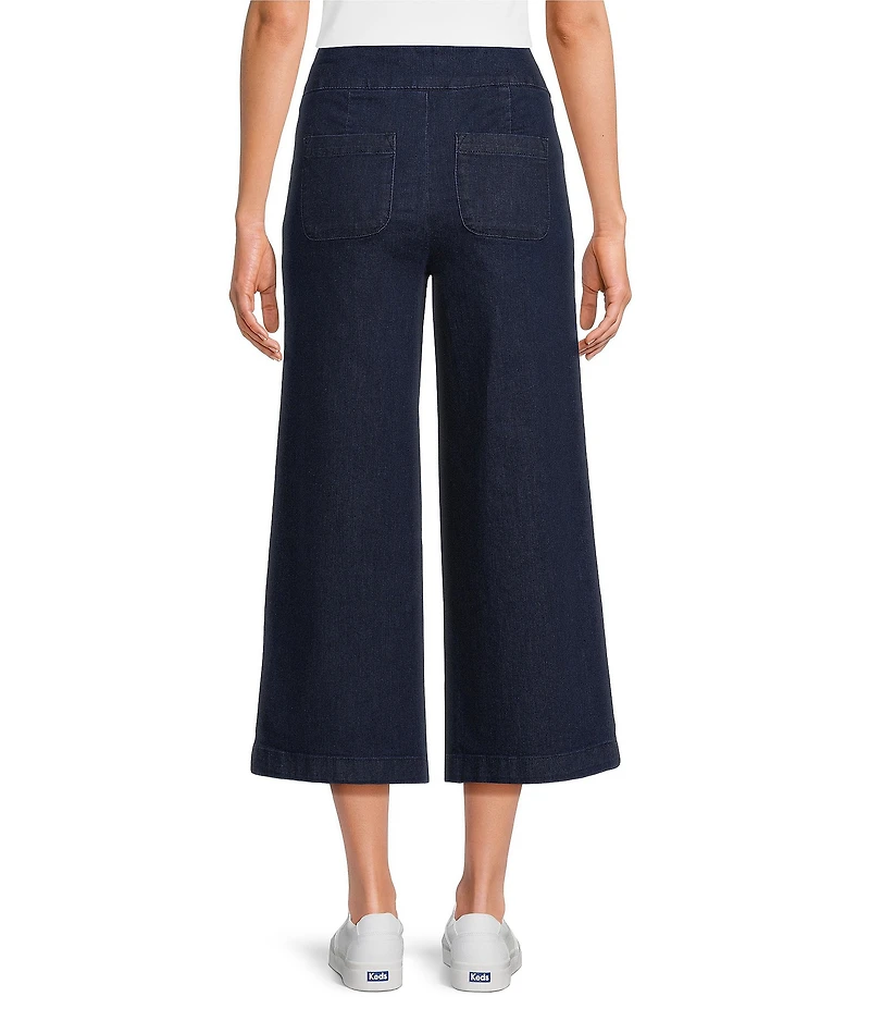 Allison Daley Stretch Denim Elastic Waist Pull-On Wide Leg Crop Pants