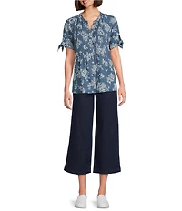 Allison Daley Stretch Denim Elastic Waist Pull-On Wide Leg Crop Pants