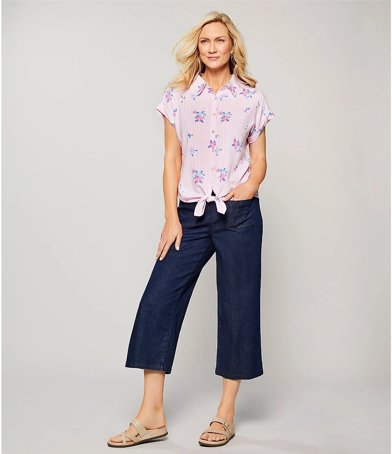 Allison Daley Stretch Denim Elastic Waist Pull-On Wide Leg Crop Pants