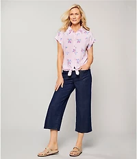 Allison Daley Stretch Denim Elastic Waist Pull-On Wide Leg Crop Pants