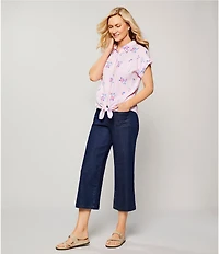 Allison Daley Stretch Denim Elastic Waist Pull-On Wide Leg Crop Pants