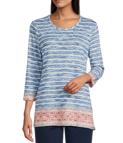 Allison Daley Stripe 3/4 Sleeve Crew Neck Knit Top