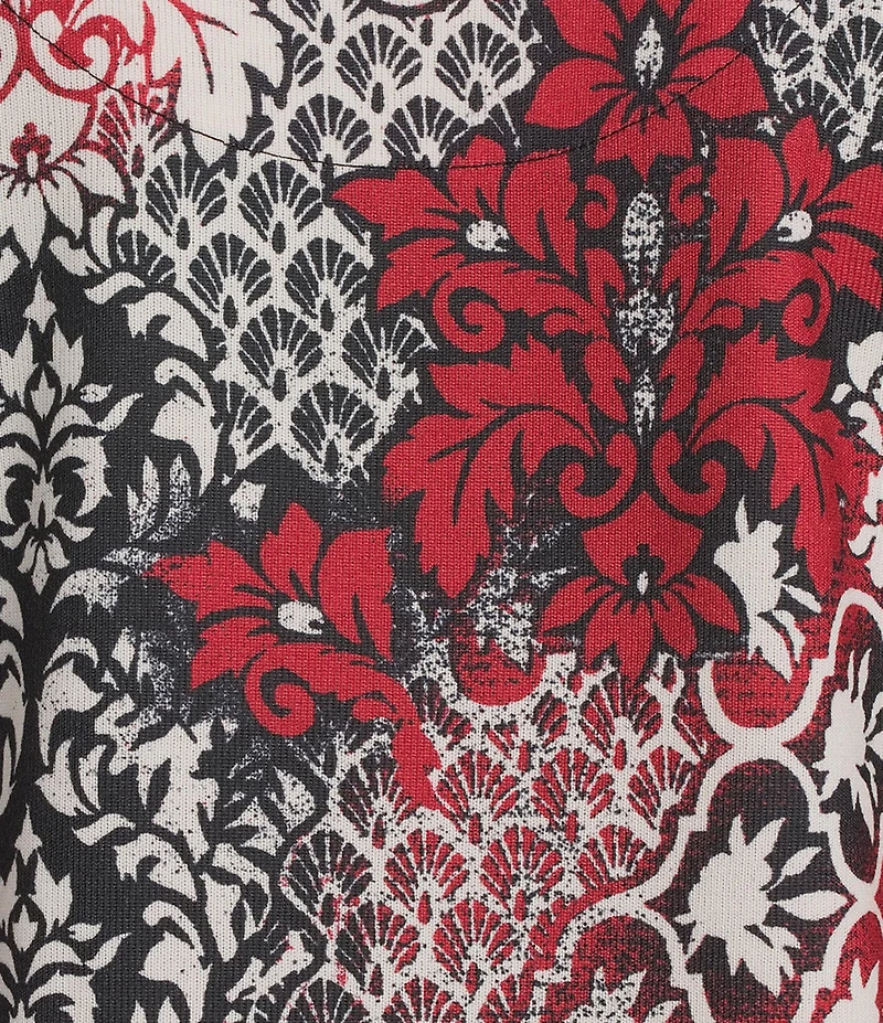 Allison Daley Tango Red Embellished 3/4 Sleeve Crew Neck Knit Top