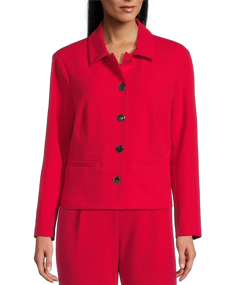 Allison Daley Tango Red Long Sleeve Point Collar Button Front Jacket