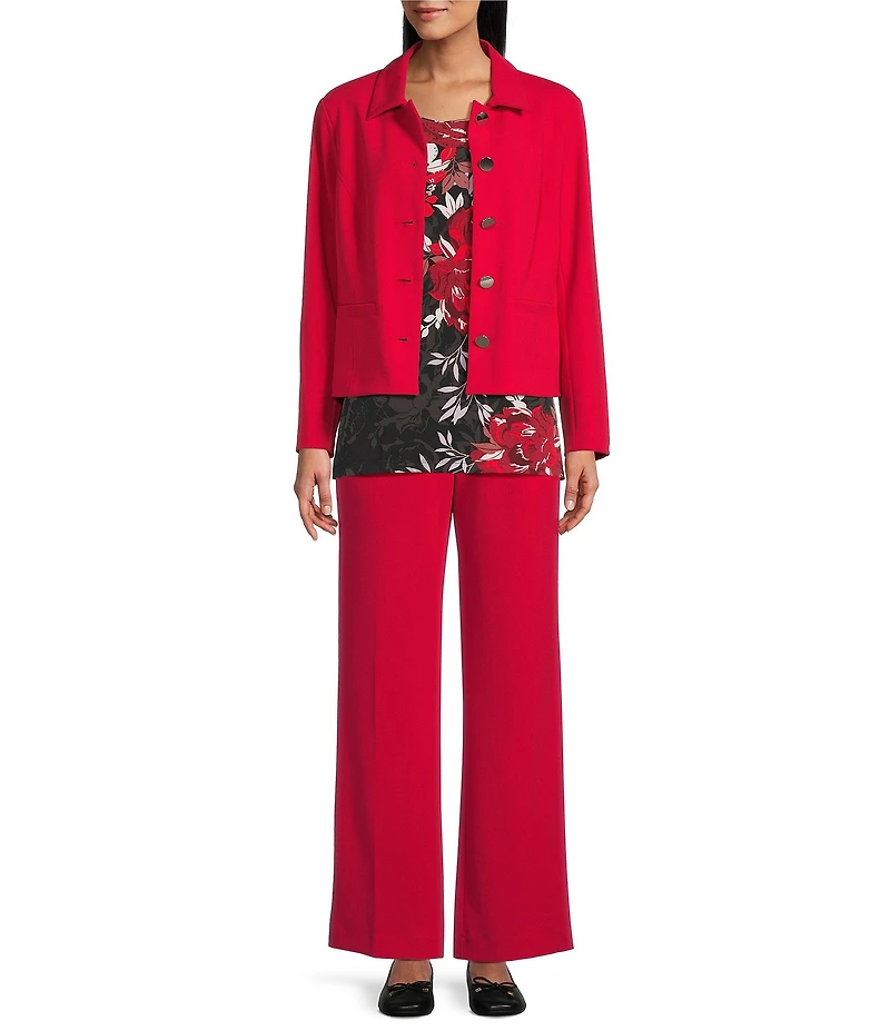 Allison Daley Tango Red Long Sleeve Point Collar Button Front Jacket