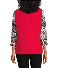 Allison Daley Tango Red Trapunto Quilted Sleeveless Two-Way Zip-Up Vest