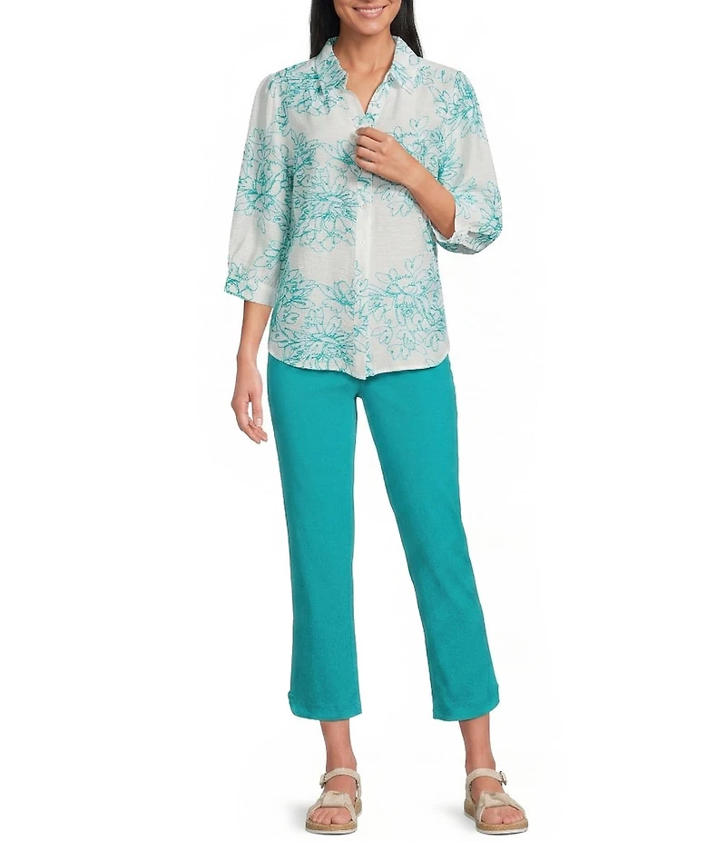 Allison Daley Teal Ceramic Pull-On Tech Stretch Crop Pants