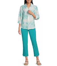 Allison Daley Teal Ceramic Pull-On Tech Stretch Crop Pants