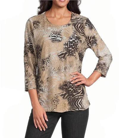 Allison Daley Burnout 3/4 Sleeve Crew Neck Knit Top