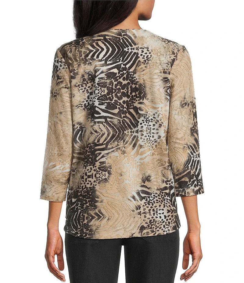 Allison Daley Burnout 3/4 Sleeve Crew Neck Knit Top