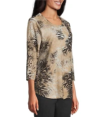 Allison Daley Burnout 3/4 Sleeve Crew Neck Knit Top