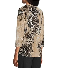 Allison Daley Burnout 3/4 Sleeve Crew Neck Knit Top