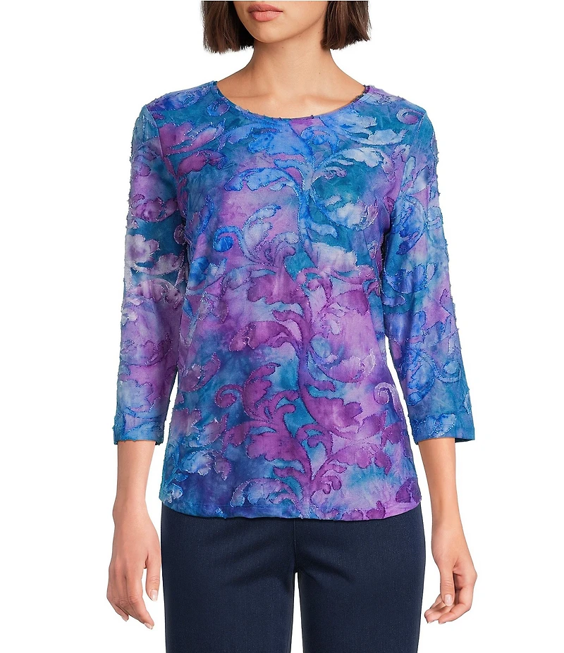 Allison Daley Tie-Dye 3/4 Sleeve Crew Neck Knit Top