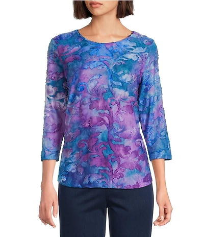 Allison Daley Tie-Dye 3/4 Sleeve Crew Neck Knit Top