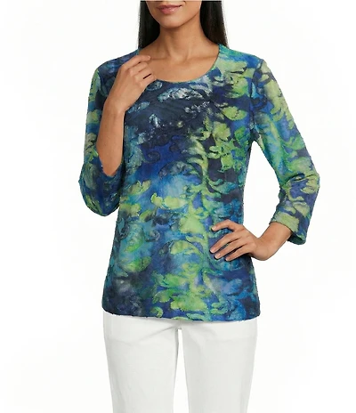 Allison Daley Tie-Dye 3/4 Sleeve Crew Neck Knit Top