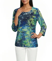 Allison Daley Tie-Dye 3/4 Sleeve Crew Neck Knit Top