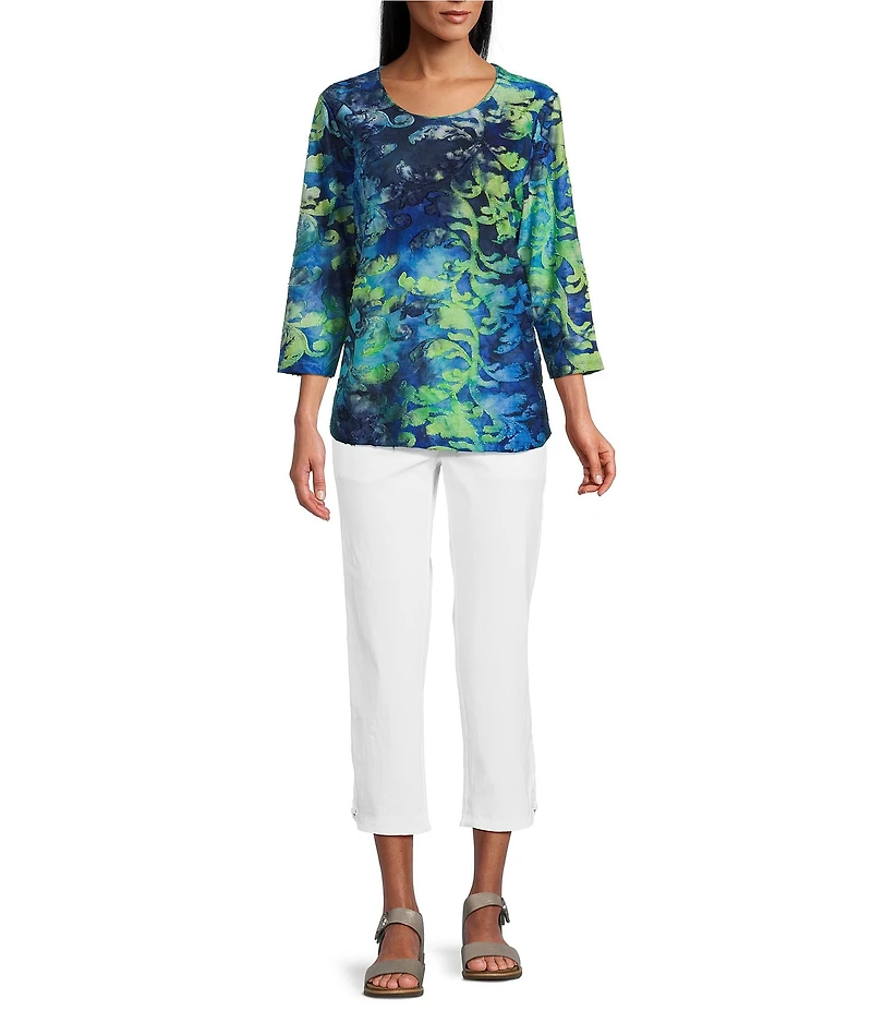 Allison Daley Tie-Dye 3/4 Sleeve Crew Neck Knit Top