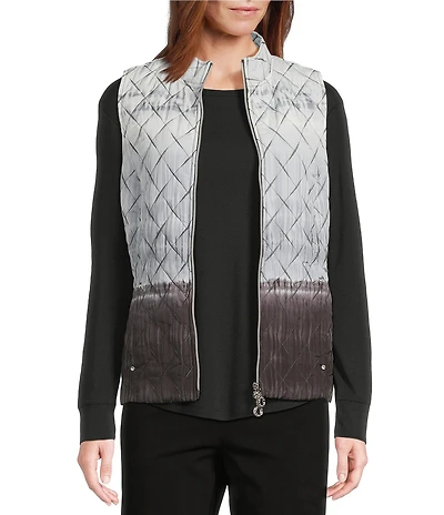 Allison Daley Tie-Dye Ombre Quilted Sleeveless Zip-Up Diamond Quilted Vest
