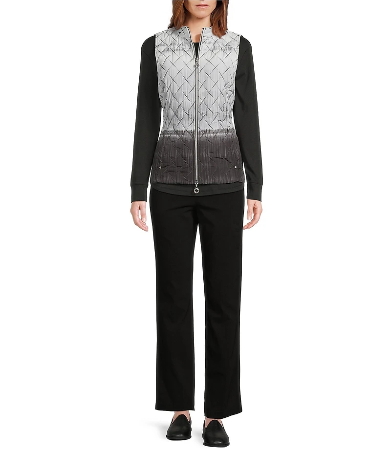 Allison Daley Tie-Dye Ombre Quilted Sleeveless Zip-Up Diamond Quilted Vest