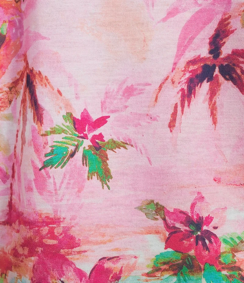 Allison Daley Tropical Notions Print Embellished 3/4 Sleeve Crew Neck Knit Top