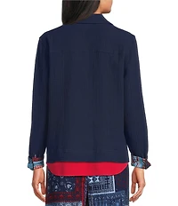 Allison Daley True Navy Bandana Long Sleeve Button Front Soft Jacket