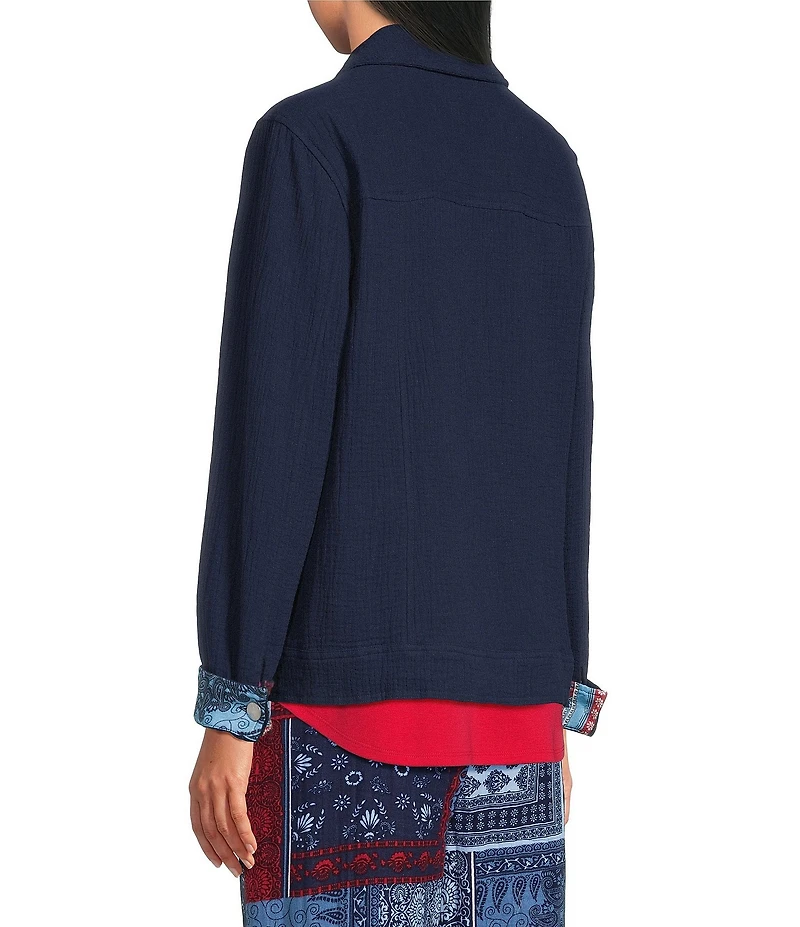 Allison Daley True Navy Bandana Long Sleeve Button Front Soft Jacket