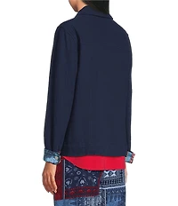 Allison Daley True Navy Bandana Long Sleeve Button Front Soft Jacket