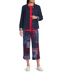 Allison Daley True Navy Bandana Long Sleeve Button Front Soft Jacket