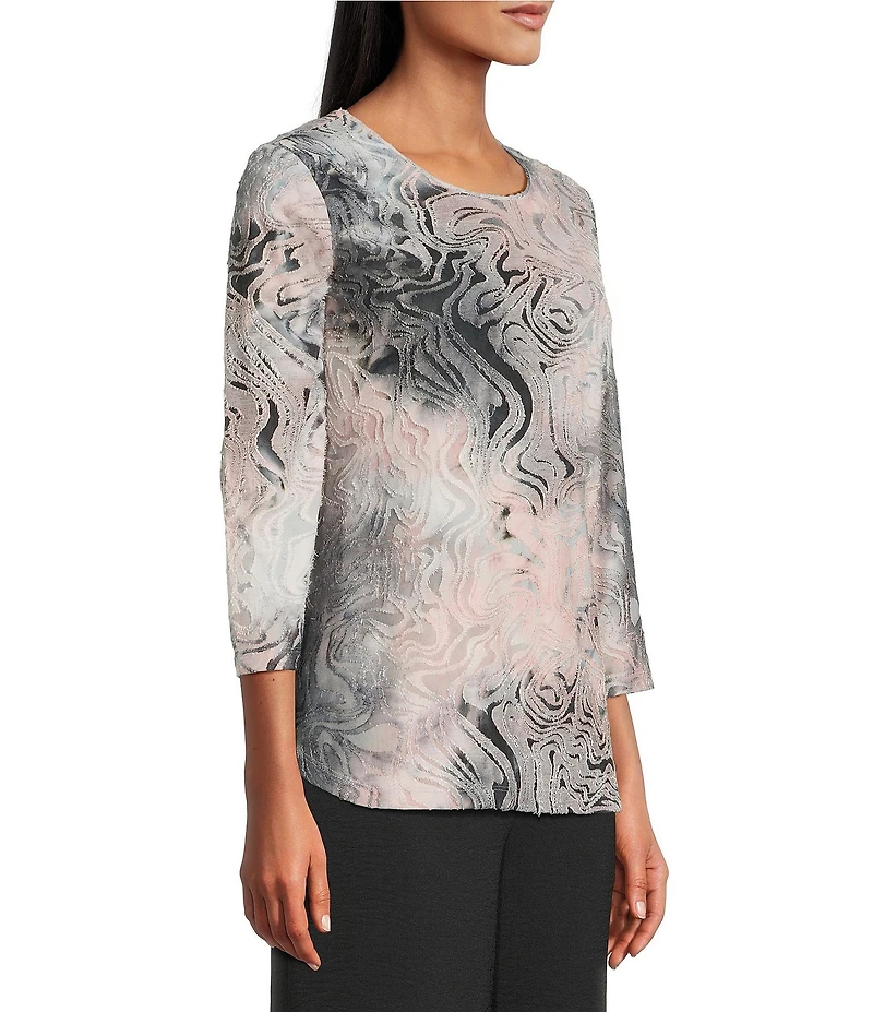 Allison Daley Wavy Jod Tie-Dye 3/4 Sleeve Crew Neck Knit Top