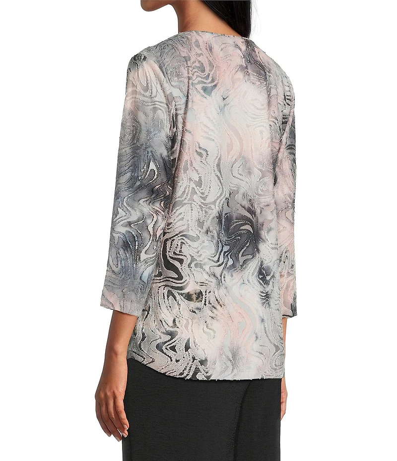 Allison Daley Wavy Jod Tie-Dye 3/4 Sleeve Crew Neck Knit Top