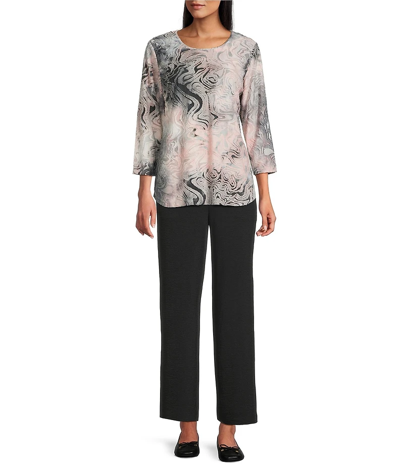 Allison Daley Wavy Jod Tie-Dye 3/4 Sleeve Crew Neck Knit Top