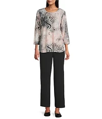 Allison Daley Wavy Jod Tie-Dye 3/4 Sleeve Crew Neck Knit Top