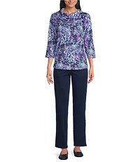 Allison Daley Wavy Rain 3/4 Sleeve Split Cowl Neck Top