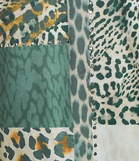 Allison Daley Wildlife Patchwork 3/4 Sleeve V-Neck Knit Top