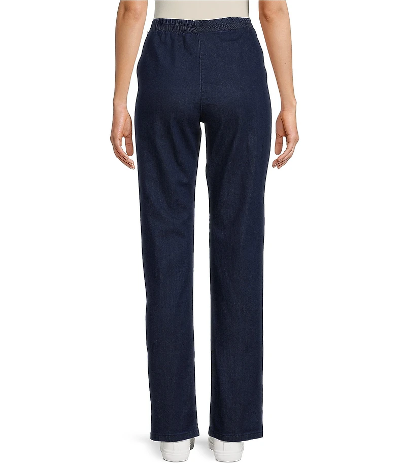 Allison Daley Petite Size Straight Leg Stretch Denim Elastic Waist Pull-On Pants