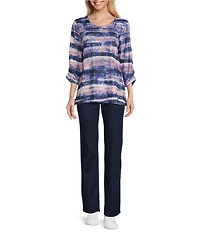 Allison Daley Petite Size Straight Leg Stretch Denim Elastic Waist Pull-On Pants