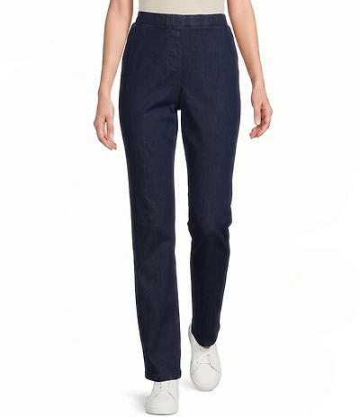 Allison Daley Petite Size Straight Leg Stretch Denim Elastic Waist Pull-On Pants