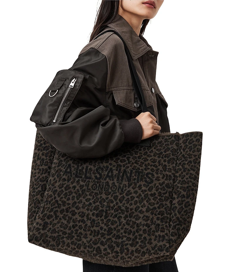 ALLSAINTS Izzy Fuzzy Leopard Large Tote Bag