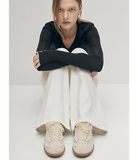 ALOHAS Tb.490 Suede Crochet Lace Trim Detail Sneakers