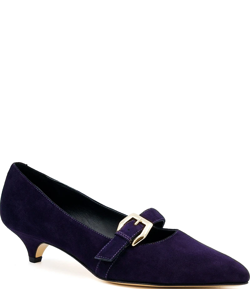 Amalfi Abito Suede Buckle Strap Kitten Heel Pumps