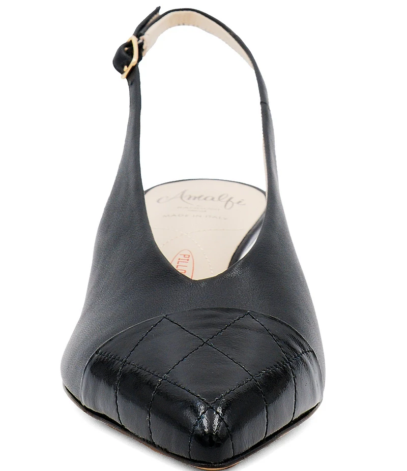 Amalfi Accento Leather Cap Toe Kitten Heel Slingback Pumps