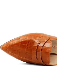 Amalfi Adepto Croco Print Leather Block Heel Mules