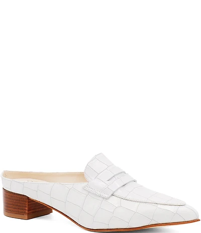 Amalfi Adepto Croco Print Leather Block Heel Mules