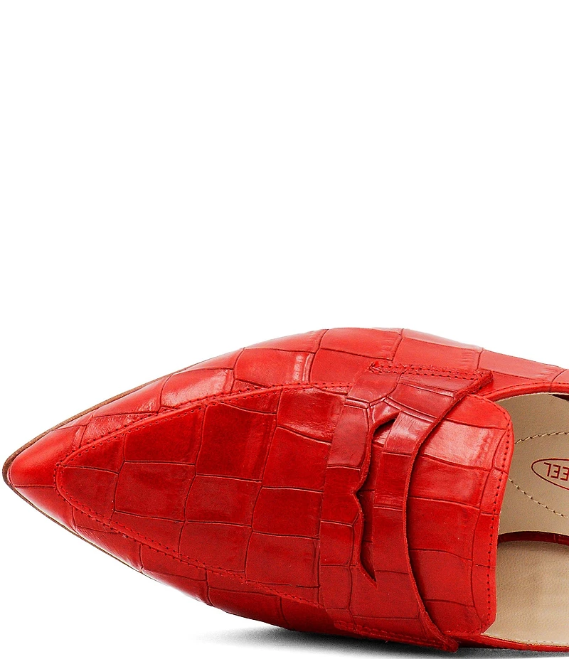 Amalfi Adepto Croco Print Leather Block Heel Mules